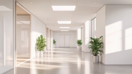 Fototapeta premium Clean and Modern 3D Render of an Empty Office Interior Space
