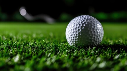 Obraz premium Golf ball resting on a lush green fairway at night