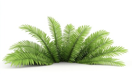 Lush Green Tropical Palm Fronds Isolated on White Background