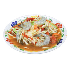 Shrimp papaya salad preparation in thailand food photography vibrant colors culinary art