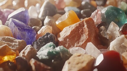 A macro shot of gemstone classifiers sifting through rough minerals.