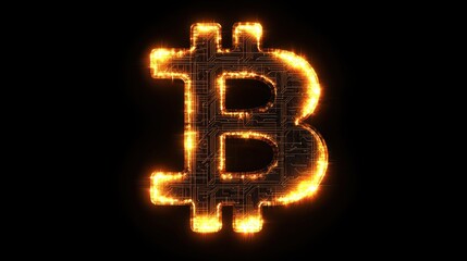 A glowing Bitcoin symbol with blockchain nodes in the background.