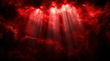 Fototapeta premium Crimson clouds, dramatic light rays