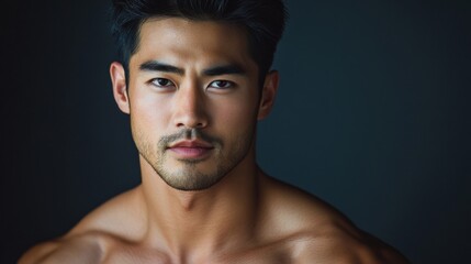 Fototapeta premium Portrait of a Young Asian Man with Intense Gaze