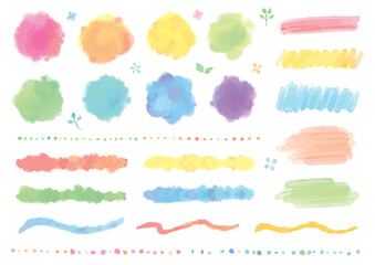 にぎやかな水彩風の円やラインのセット