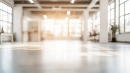 Fototapeta premium Blurred Focus of Bright White Open Space in Modern Office Interior