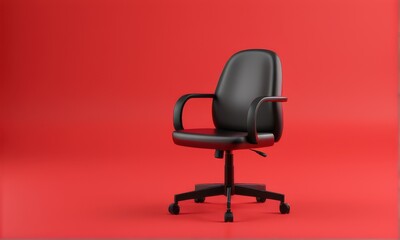 Obraz premium Black Office Chair on Red Background Minimalist Studio Shot