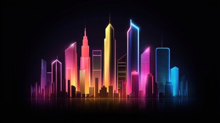 Obraz premium Futuristic Abstract Cityscape at Night with Neon Skyscrapers and Vibrant Lights
