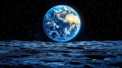 A celestial orb's terrain seen through the eyes of a bold lunar explorer, highlighting unique lunar soil and ethereal formations. Modern design with vast empty space suggests infinite potential and ch