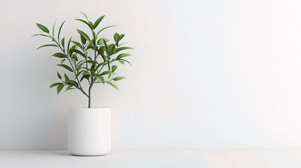 Modern Office Mockup with Plant on White Wall Corner