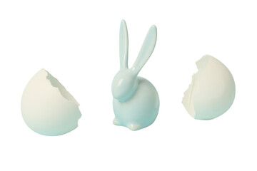 PNG, Easter, blue rabbit hatched from an egg, isolated on a white background