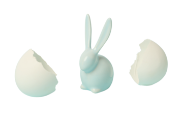 PNG, Easter, blue rabbit hatched from an egg, isolated on a white background