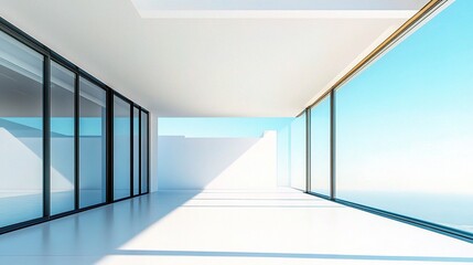 Fototapeta premium Expansive Minimalist Modern Architecture with Clear Glass Walls