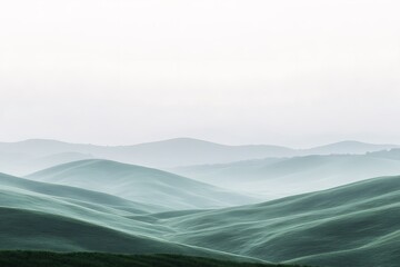 A soft-focus view of a rain-soaked landscape where hills gracefully blend into the horizon, enhancing the depth and beauty of a peaceful atmosphere.