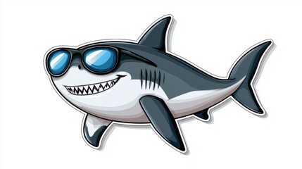 Cool anime-style shark sticker design with stylish sunglasses, perfect for summer fun and vibrant tropical aesthetics, adorable look