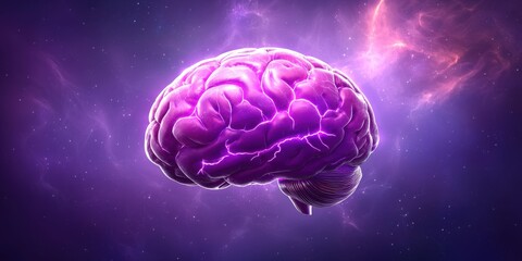 A Luminous Purple Brain Interwoven with Light Illuminates a Cosmic Nebula Signifying the Boundless Potential of Humanity