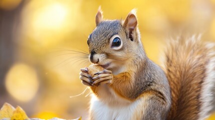 Adorable Squirrel Enjoying a Nut in Autumn Sunlight