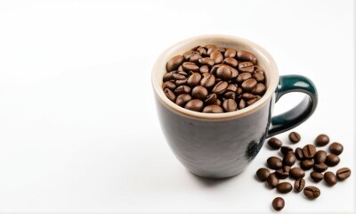 Fototapeta premium Dark Roasted Coffee Beans in a Teal Mug