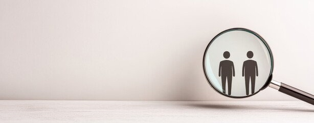 Fototapeta premium resource leadership human strategic hr concept. Magnifying glass focusing on two abstract figures on a plain background.