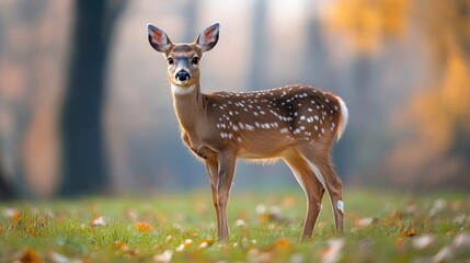 Adorable White-Tailed Fawn in Autumnal Forest