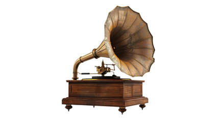 Vintage gramophone playing music on transparent background