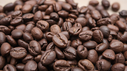 Fototapeta premium Coffee beans grains macro concept background texture drink breakfast roasted