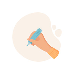 Hand holding highlighter. Gesture of a character with a highlighter. Symbol of creativity, flat style, potential usage in educational or artistic contexts.