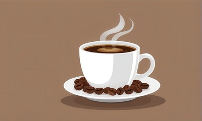 Obraz premium Steaming Coffee Cup with Beans Pixel Art Illustration