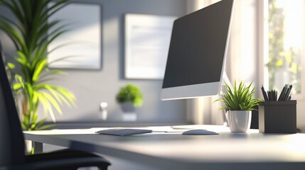 Professional Office Setup with Focused Design and Greenery Accents