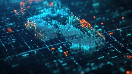 Obraz premium Digital landscape of interconnected data flows.