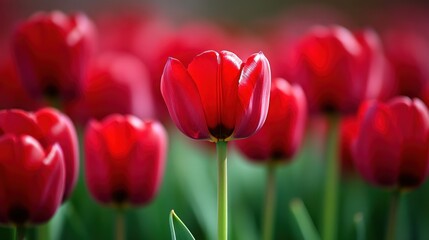 Fototapeta premium Stunning Red Tulips in Bloom: A Vibrant Springtime Display