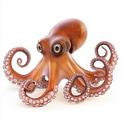 Obraz premium A detailed digital rendering of an octopus against a stark white background. The octopus is presented in a three-quarter view, showcasing its eight arms intricately curled. Its large, expressive