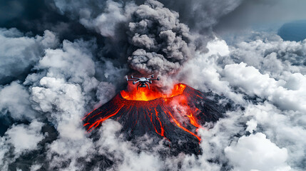 Aerial drone captures volcanic eruption. Observe the raw power of nature up close. Ideal for science documentaries and educational material promoting earth studies