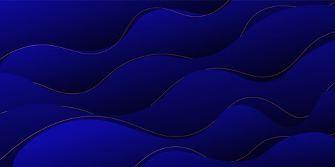 Dark blue wave background with simple gold lines shapes and patterns. Simple blue wave design. Modern geometric shapes concept. Vector Eps10