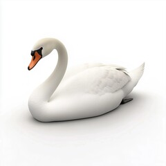 Fototapeta premium The image showcases a detailed digital rendering of a white swan. The swan is presented in a three-quarter view, its body oriented slightly to the left, head turned slightly towards the viewer. The