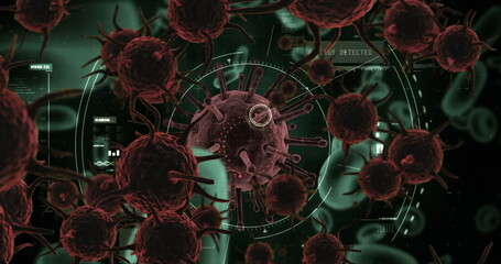 Highlighting virus detection, digital visualization with futuristic interface elements