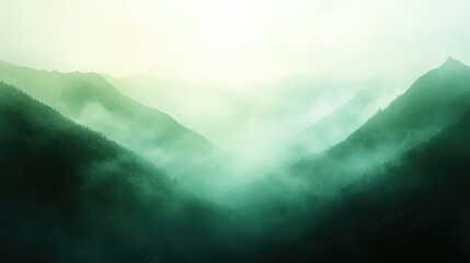 Misty mountain valley landscape, tranquil scene, sunrise or sunset