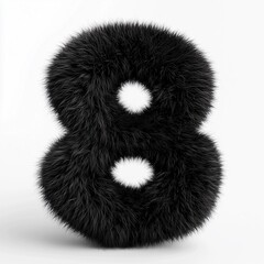 High-resolution close-up image of the number eight (8) rendered in a style that mimics the texture of thick, black fur.  The fur texture is densely packed, exhibiting a high degree of detail and