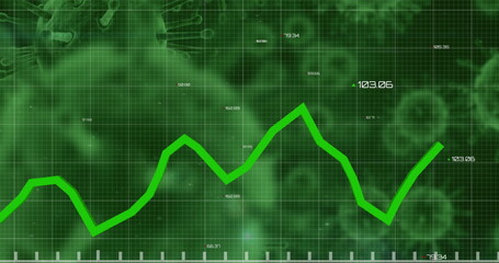 Green financial graph rising against virus background, indicating economic recovery