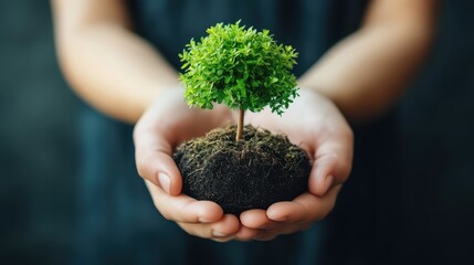 Nurturing new life, person holds small tree sapling, embracing nature's growth 