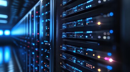 Powerful servers in a modern data center, the backbone of the digital world 