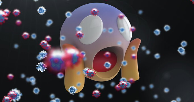 Shocked emoji surrounded by virus particles, illustrating digital health crisis - Powered by Adobe