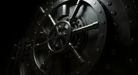 Primer plano de la puerta de acero pesada de una b&oacute;veda bancaria