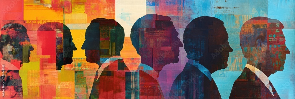 Poster modern artistic collage of world leaders reflecting political diversity through abstract patterns an