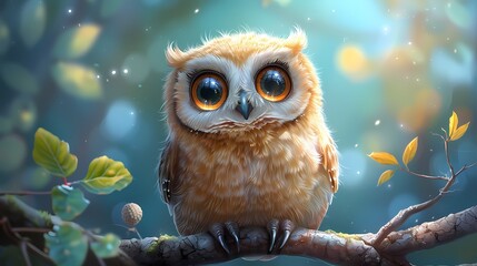A Whimsical Owl: Charming illustration of an owl perches gracefully on a branch, capturing the beauty of nature. Perfect for bringing a touch of woodland charm to your designs.