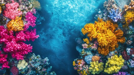 Aerial View of Shallow Reef with Vibrant Coral and Clear Water