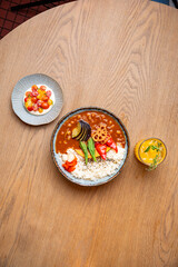 three dishes in a japanese cafe