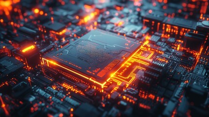 graphics card floating in a cybernetic world, surrounded by glowing circuits