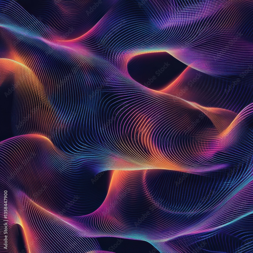Poster Futuristic wave pattern featuring smooth curves and neon gradients with digital motion blur for modern design elements Generative AI