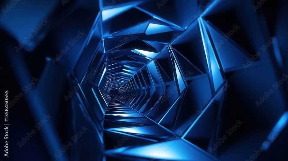 Poster hexagonal tunnel pattern illuminated by soft light, creating an abstract visual of geometric shapes 